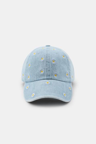 Zara 雛菊刺繡牛仔棒球帽 - 藍色