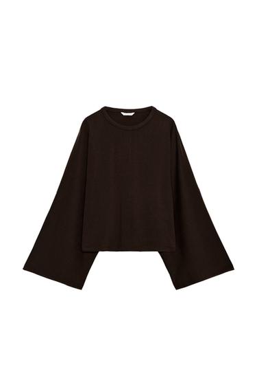 CAPE SLEEVE T-SHIRT - Chocolate by Zara