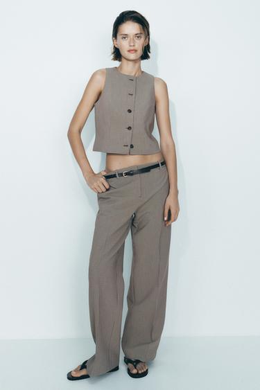 PANTALÓN CINTURÓN - Negro / Crudo de Zara