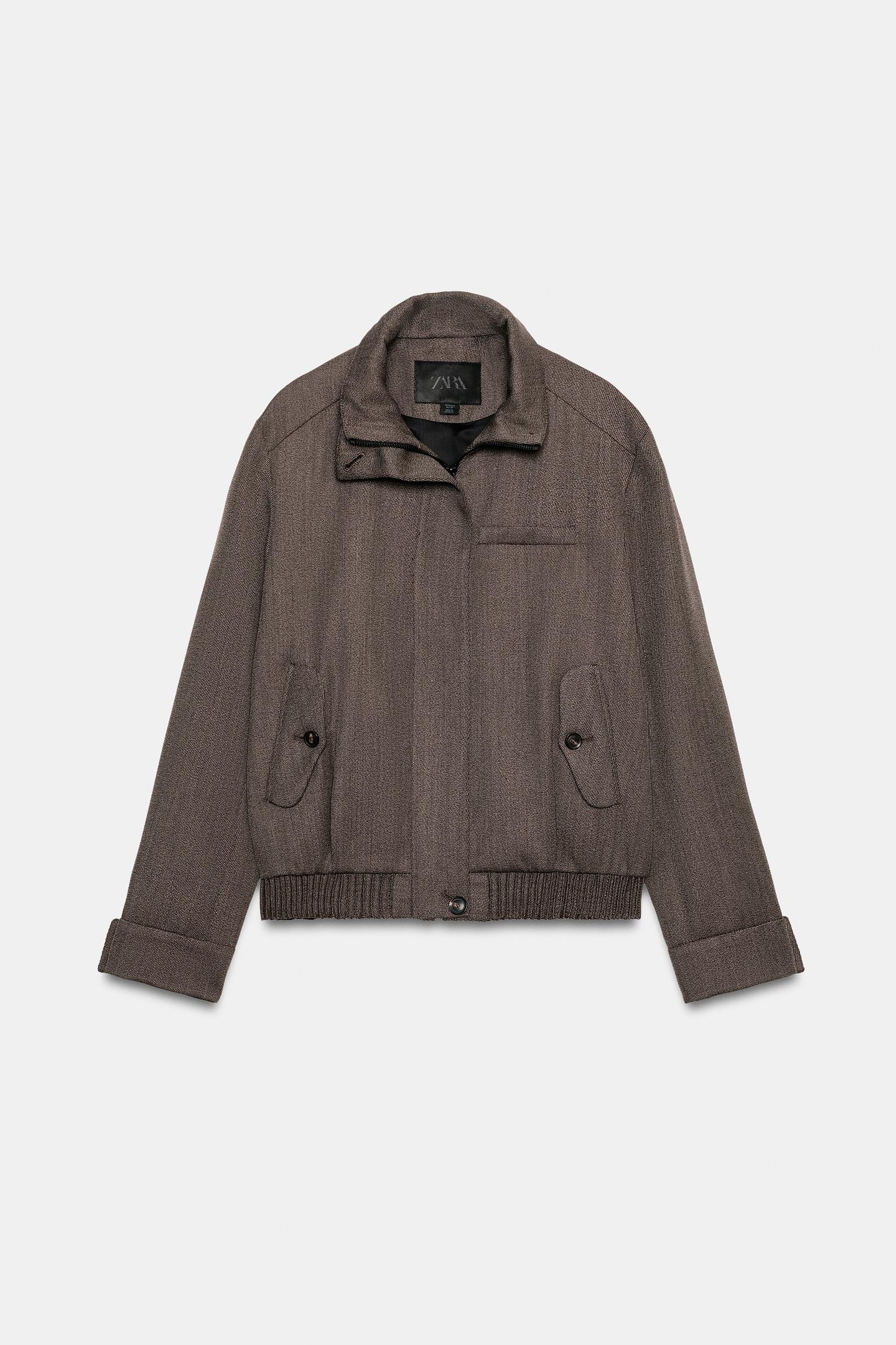 Женская куртка Zara Wool-Blend Jacket ZW Collection, цвет: Коричневый меланжевый — фото 5