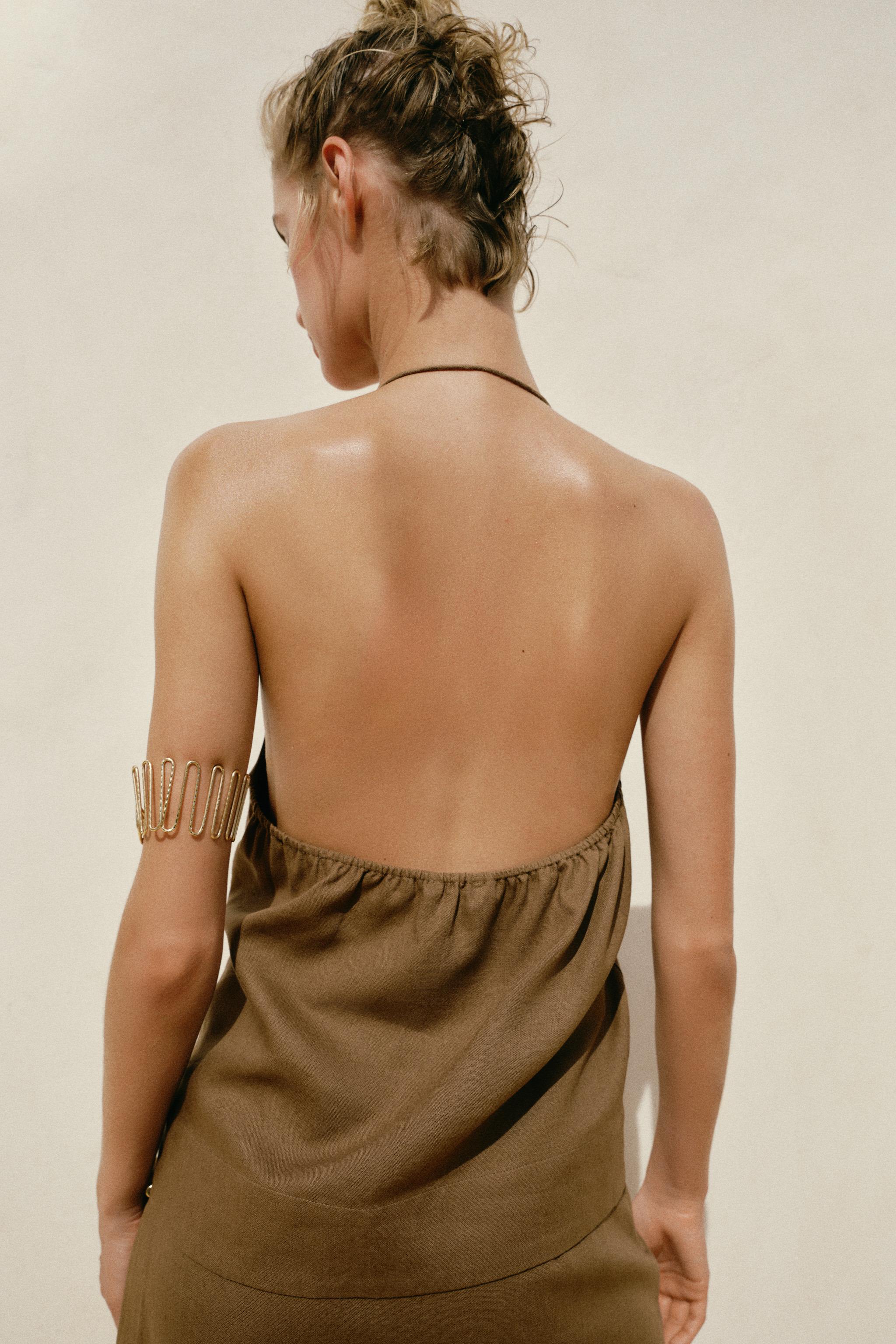 BONCUKLU KETEN HALTER TOP - Görsel 5