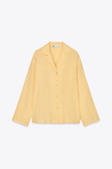 Zara 100% LINEN SHIRT ZW COLLECTION - Pastel yellow