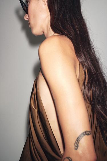ZW COLLECTION SATIN DRAPE TOP - Tobacco by Zara - Image 3