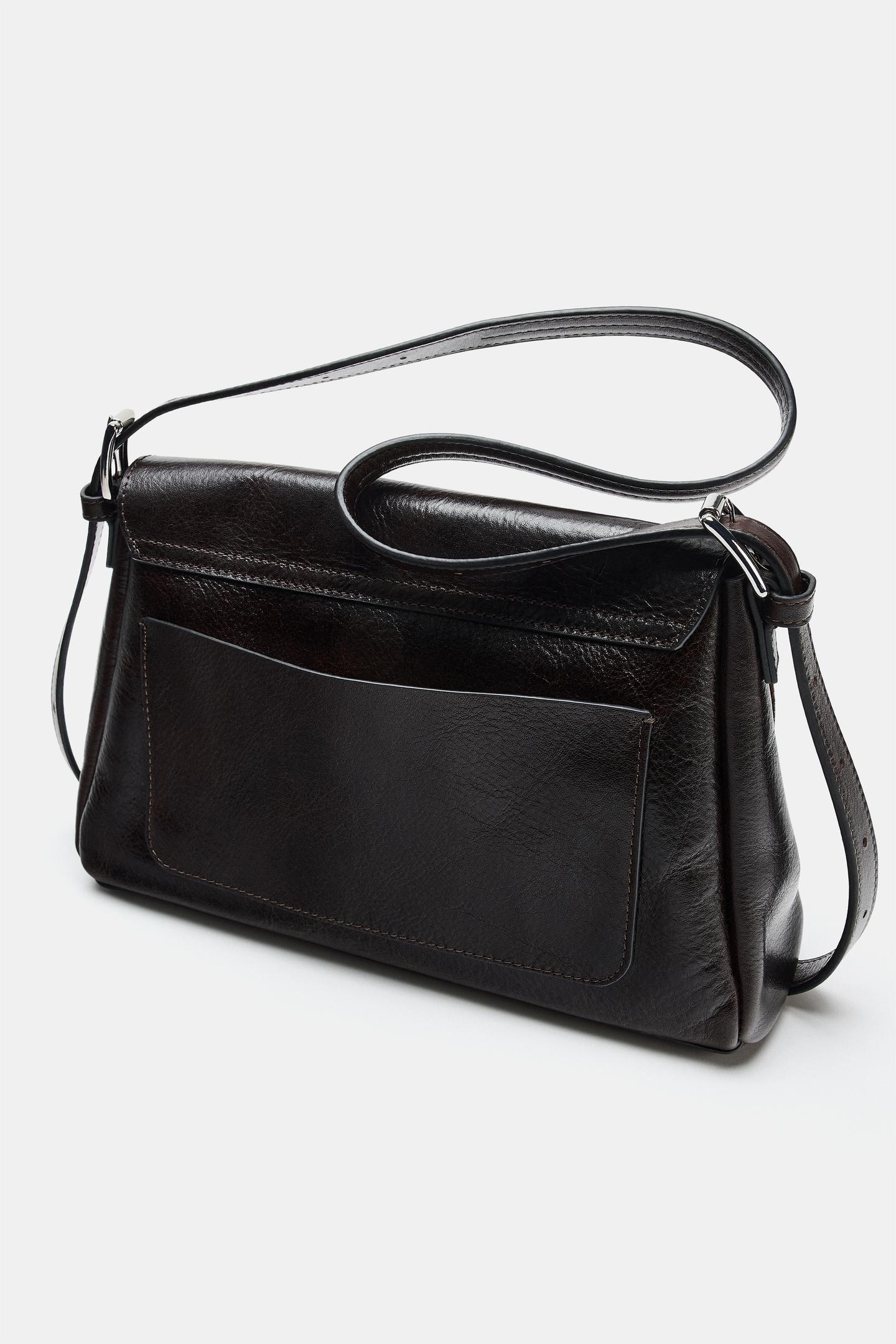 Женская сумка Zara Leather Flap Shoulder, цвет: Коричневый — фото 4