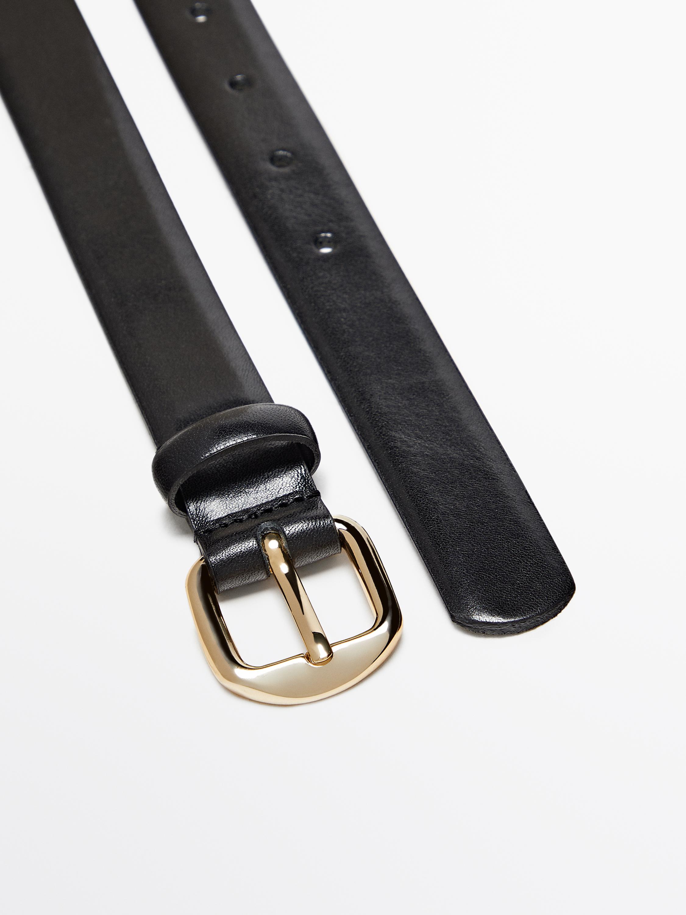Leather belt with square buckle - Black