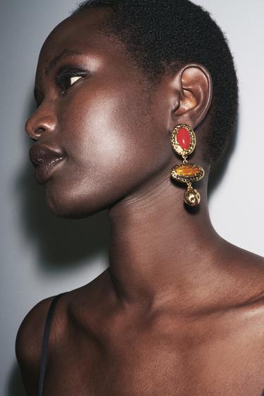 TEXTURED STONE EARRINGS - Golden by Zara - Image 0