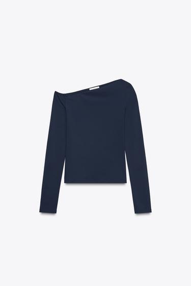 ASYMMETRIC POLYAMIDE T-SHIRT - Navy blue by Zara