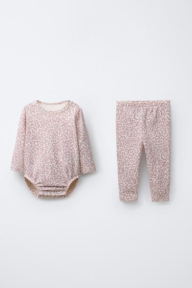 Zara FLORAL BODYSUIT AND LEGGINGS SET - Chalk pink
