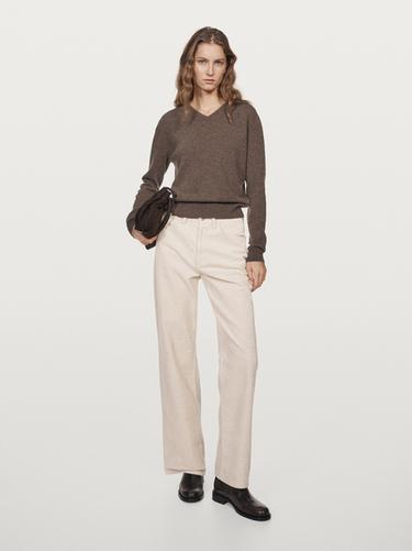 Zara High-waist straight-leg corduroy trousers - Ecru