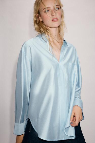 CAMISA SATINADA OVERSIZE - Celeste de Zara
