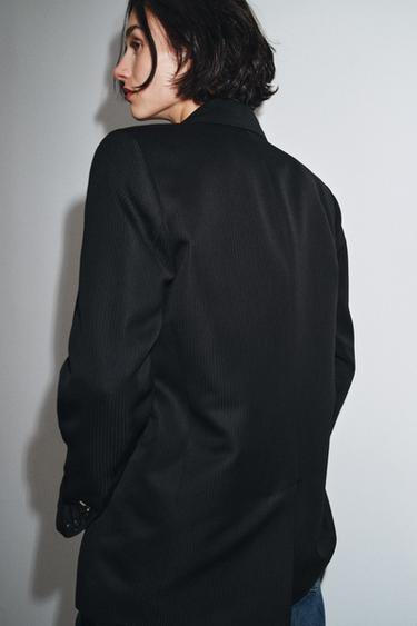LIMITED EDITION ZW COLLECTION STRIPED WOOL BLEND BLAZER - Black by Zara - Image 2