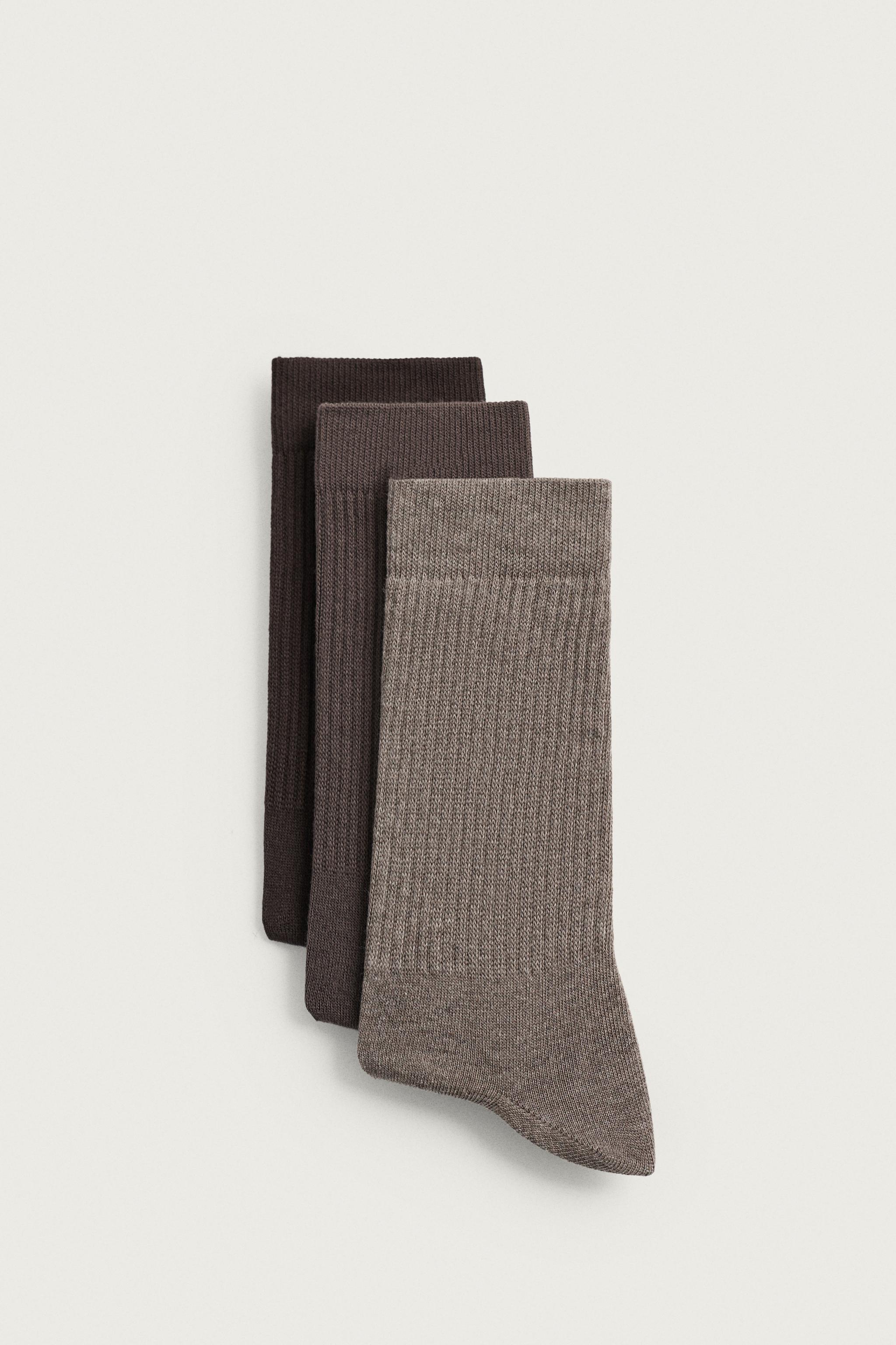 3-PACK RIBBED SOCKS — Brown