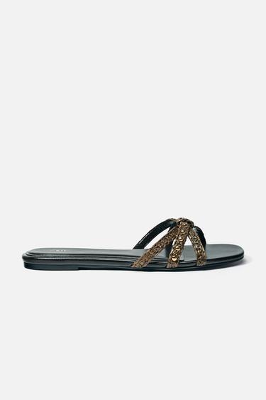 SANDALI BASSI CON OCCHIELLI - Marrone di Zara