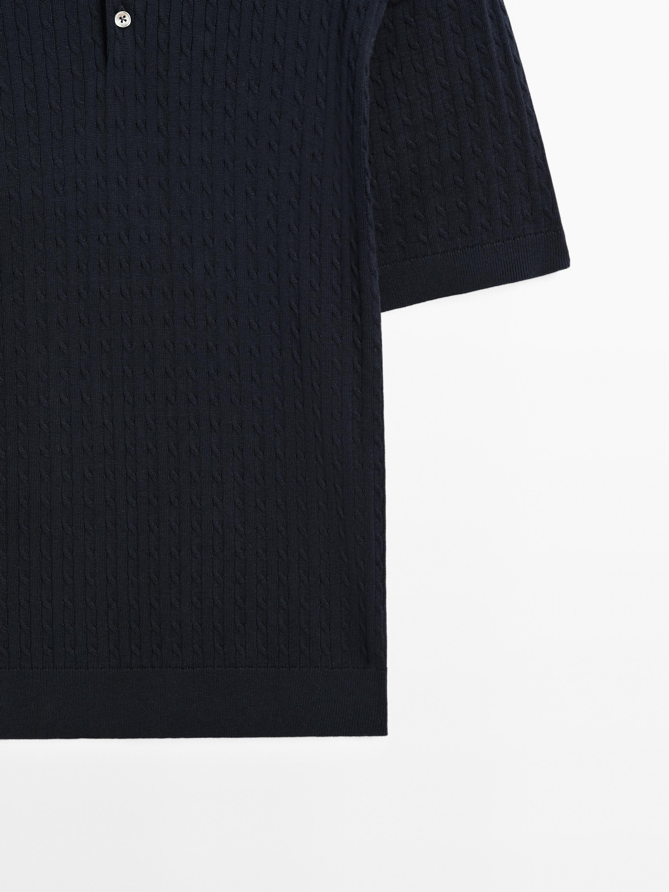 Pull polo en maille tressée 100 % coton