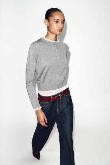 Zara LACE TRIM CARDIGAN - Pearl gray
