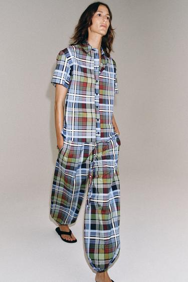 Zara ZW COLLECTION PLAID BALLOON PANTS - Multicolored