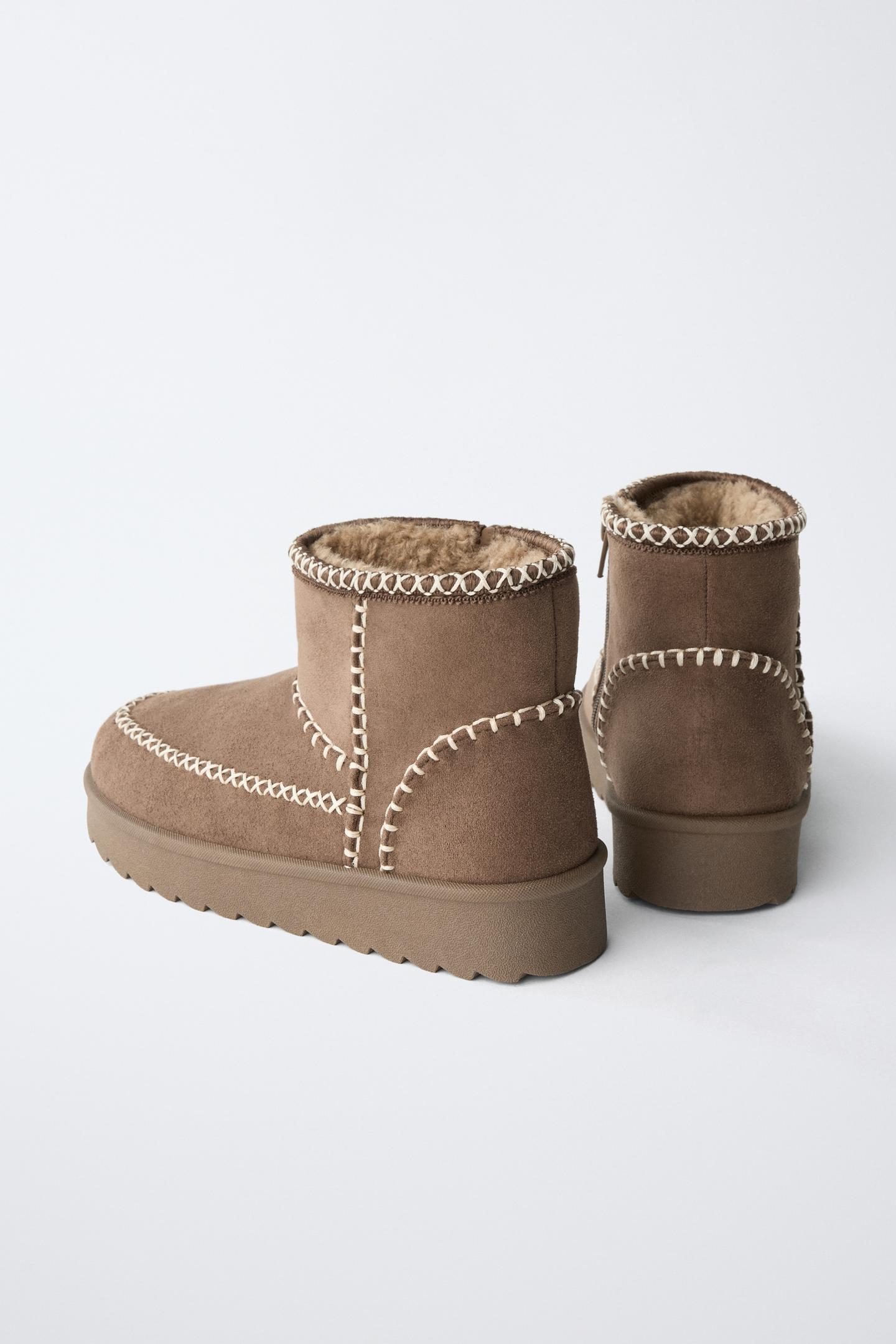 Детские ботинки Zara Faux Fur Ankle with Topstitching, цвет: Коричневый — фото 5