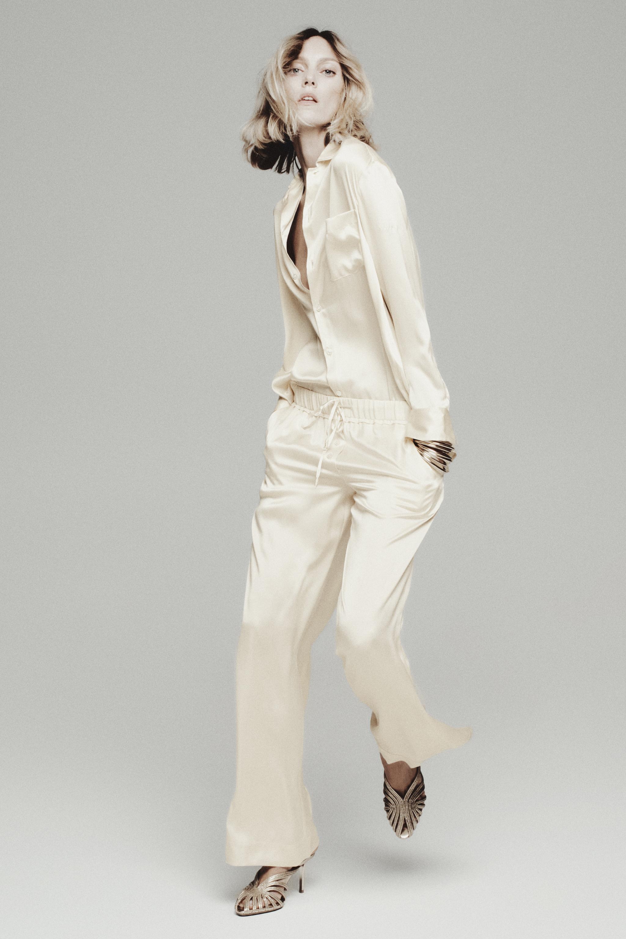 ZW COLLECTION 100% SILK PAJAMA PANTS - Beige | ZARA United