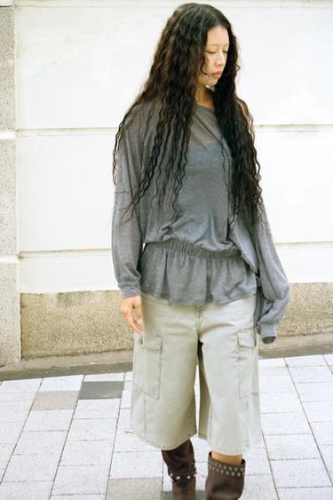 BATWING SLEEVE FRILL TOP - Grey marl by Zara