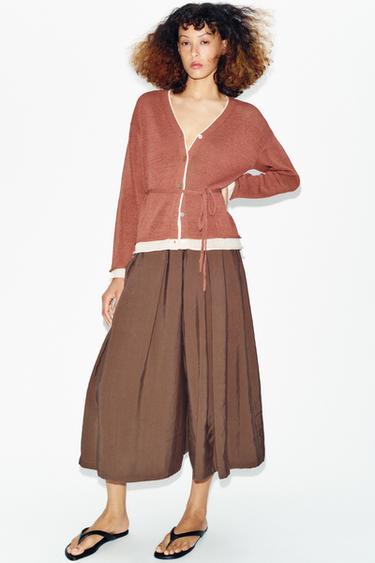 Zara COMBINATION KNIT JACKET WITH BELT - MARSALA - Image 0