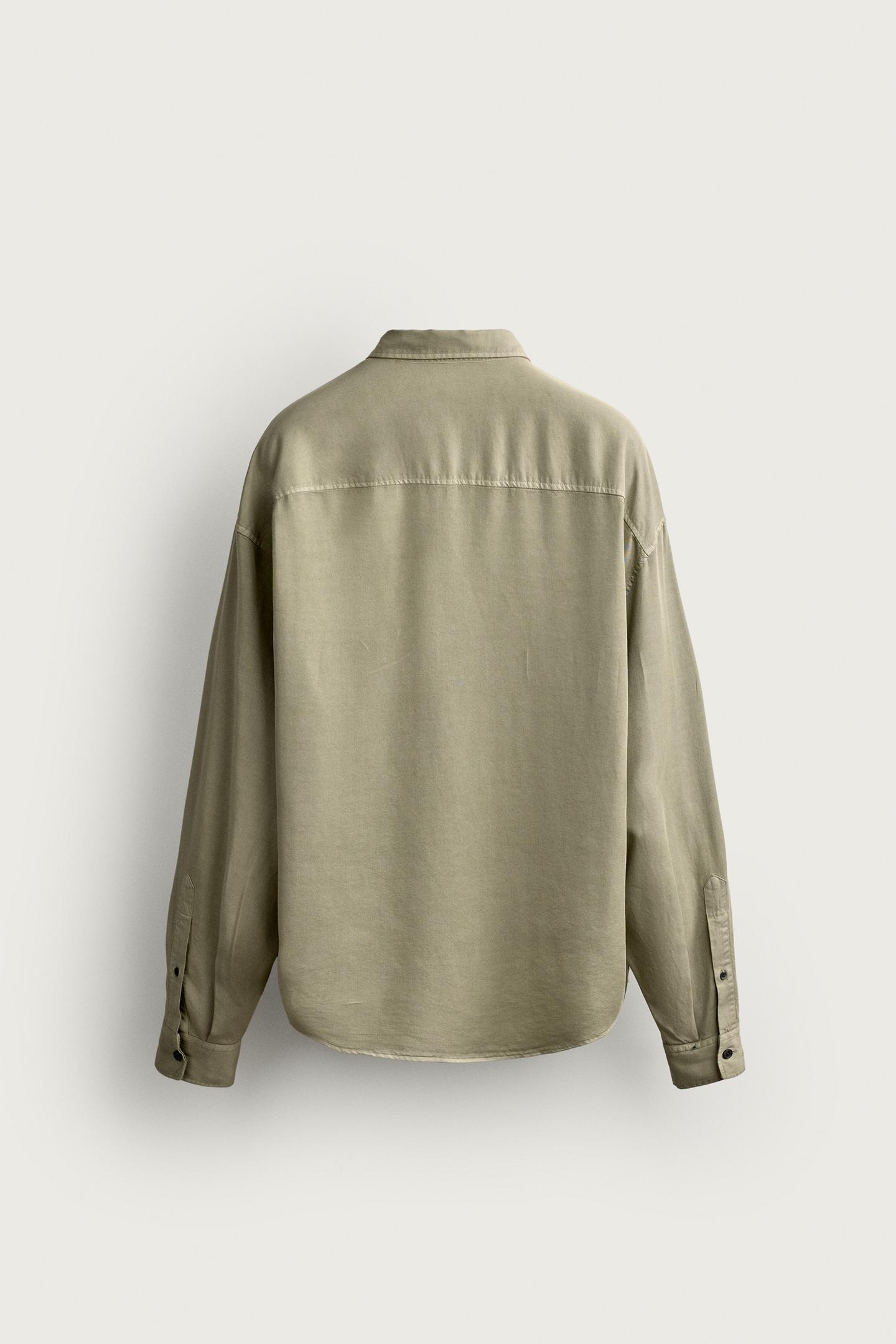 Мужская рубашка Zara Relaxed-Fit Fluid, цвет: Зелёный — фото 8