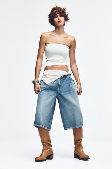 BERMUDAS DENIM COM PREGAS - Azul da Zara