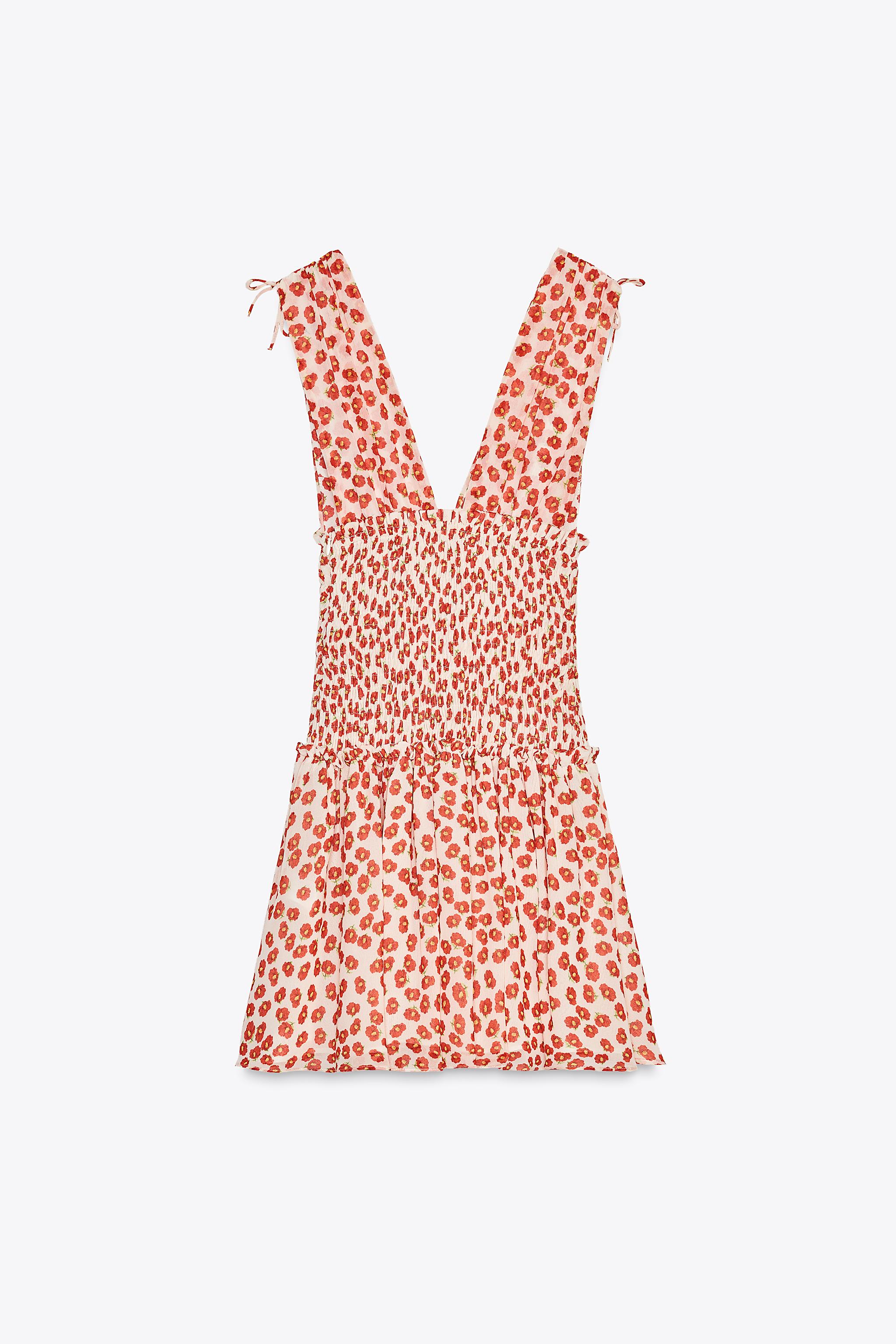 フラワープリントショートワンピース - レッド | ZARA Japan / 日本