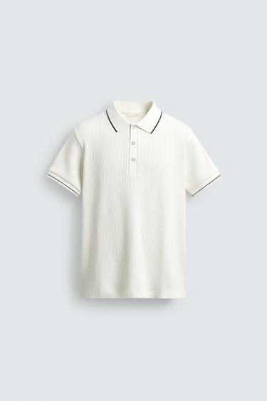 Zara RIBBED REGULAR-FIT POLO - Oyster-white
