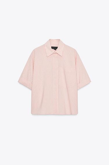 CHEMISE EN POPELINE À POCHE - Pêche de Zara