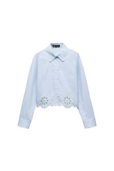 EMBROIDERED EYELET CROPPED SHIRT