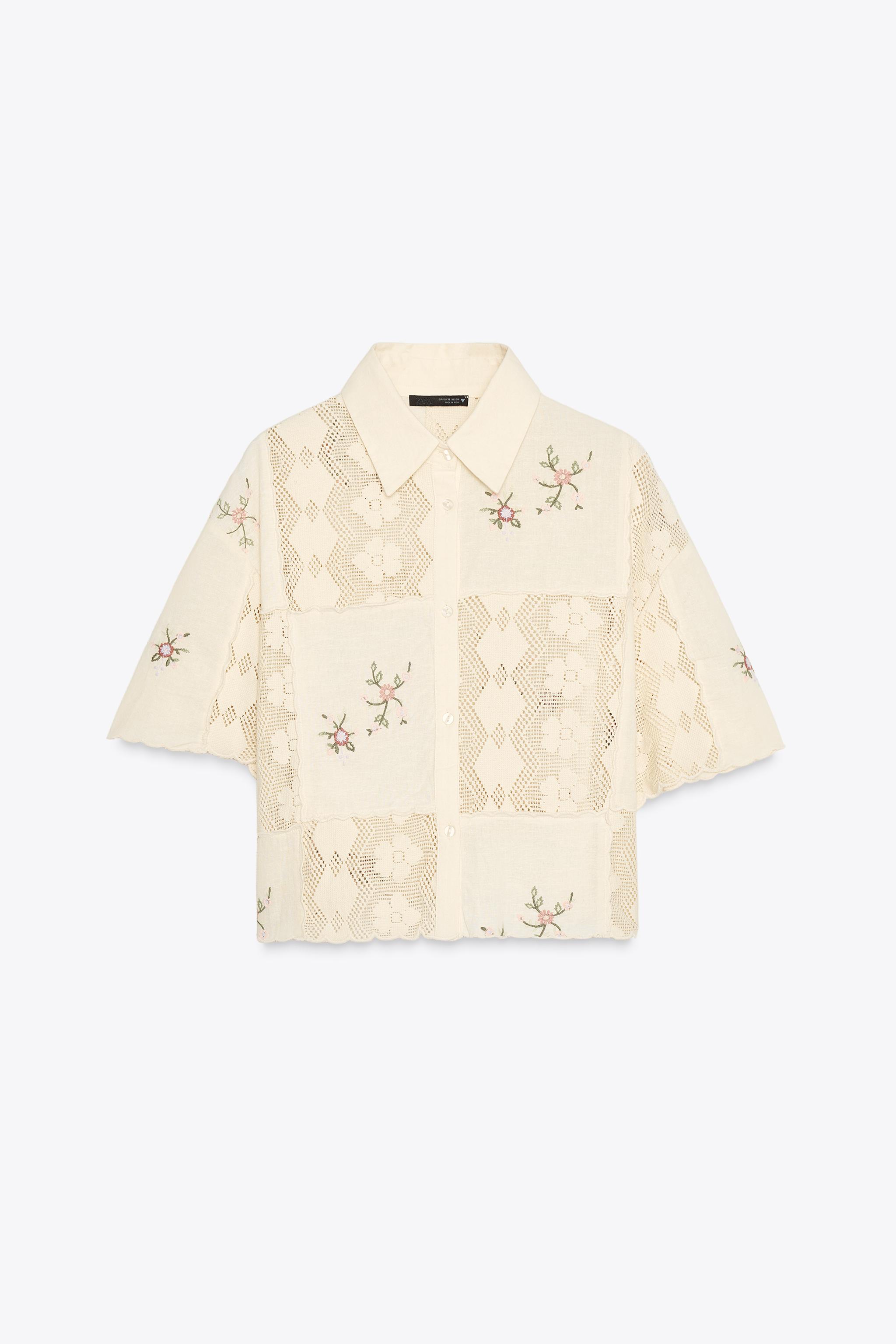 EMBROIDERED CROCHET SHIRT - Mid-ecru | ZARA United States