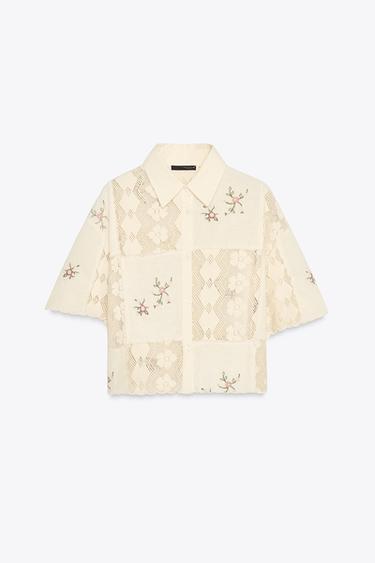 CAMISA BORDADOS CROCHÊ - Cru-médio da Zara