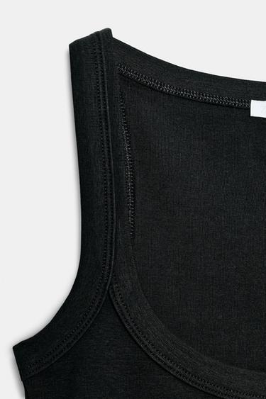 Zara COTTON SLEEVELESS T-SHIRT - Black
