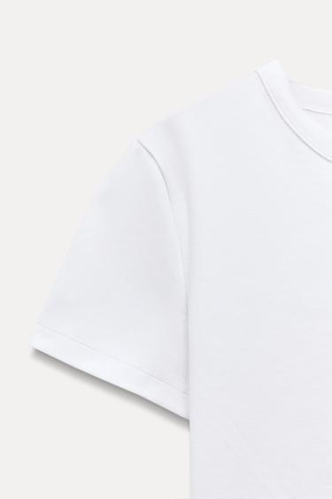 T-SHIRT EN MAILLE SURJET À MANCHES COURTES - Blanc de Zara - Image 6