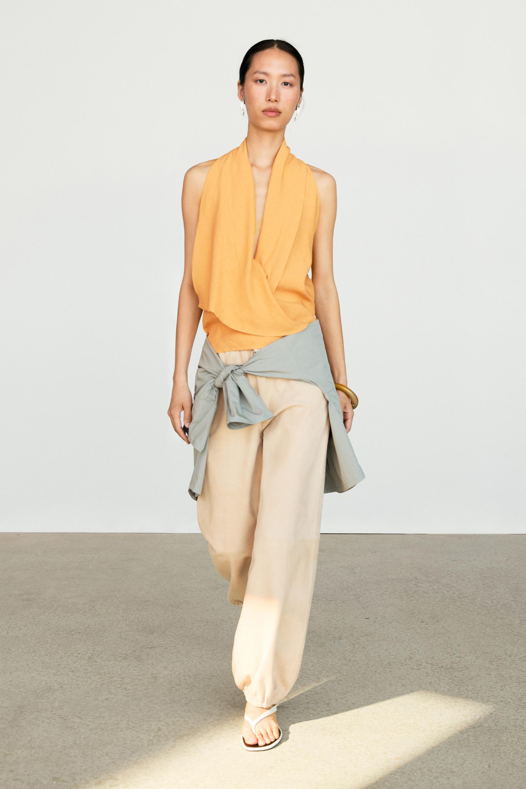 Flowing halter top with ruffle detail - Yellow | ZARA United States