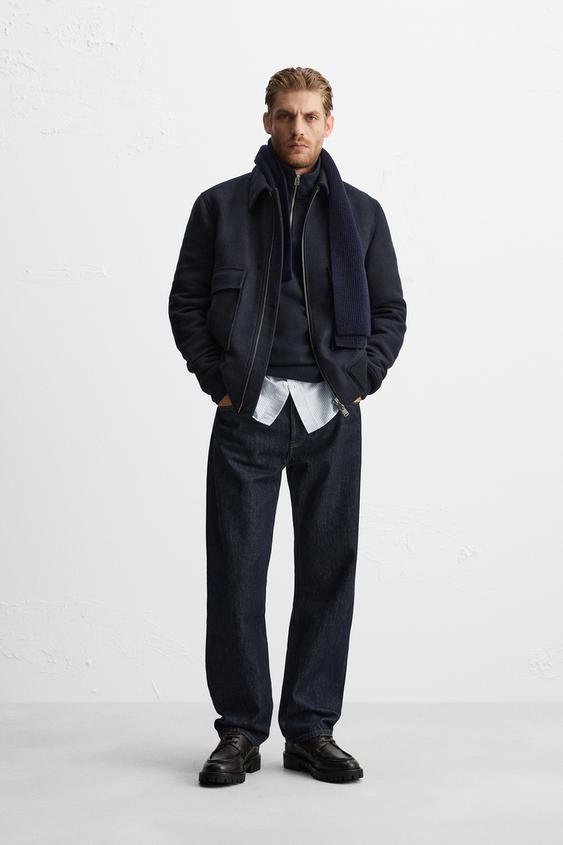 WOOL BLEND JACKET Navy blue ZARA Spain