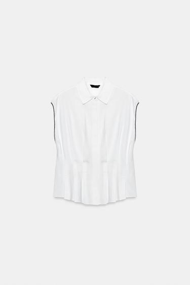 TOP À PINCES ET LIN - Blanc de Zara - Image 5