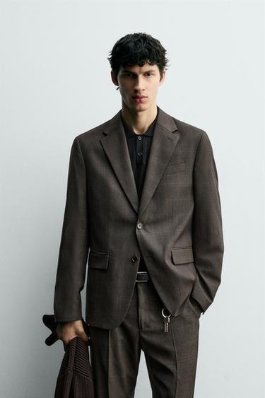 BLAZER DE COSTUME À CARREAUX - Marron foncé de Zara
