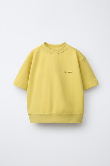 SHORT SLEEVE SWEATSHIRT WITH RAISED SLOGAN - Yellow by Zara