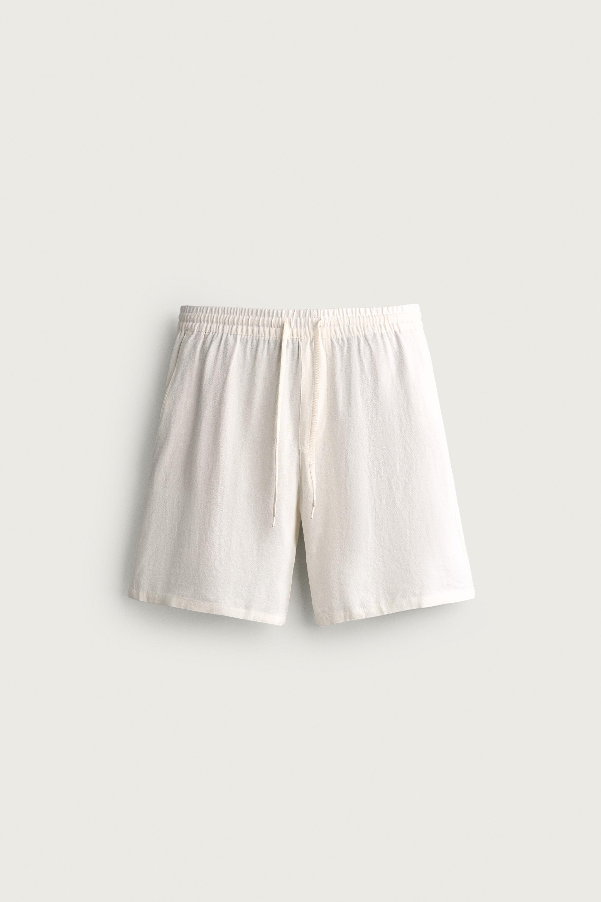 VISCOSE LINEN BLEND RELAXED FIT SHORTS — White