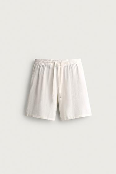 برمودا RELAXED FIT من الفيسكوز والكتان - أبيض by Zara