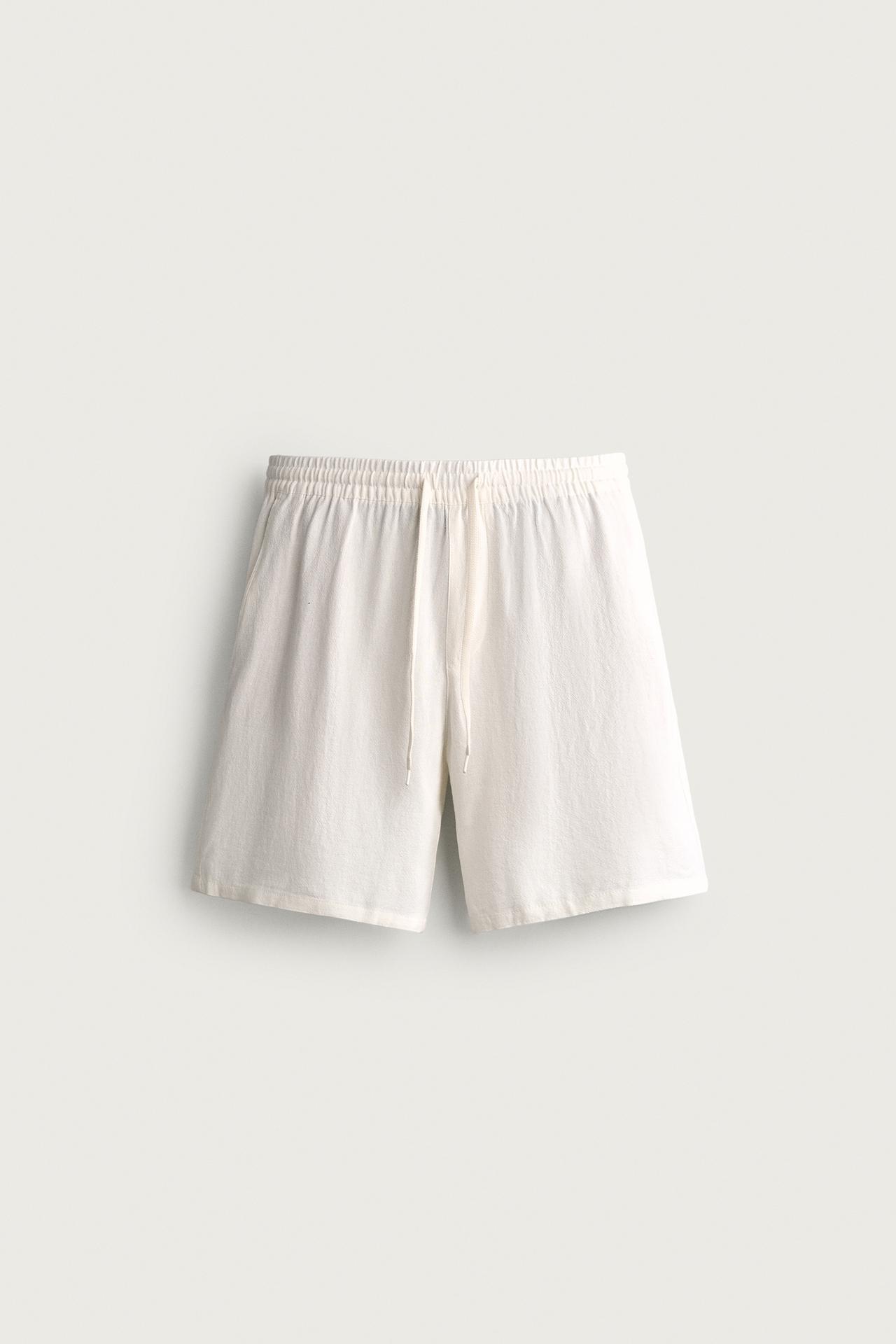VISCOSE LINEN BLEND RELAXED FIT SHORTS — White