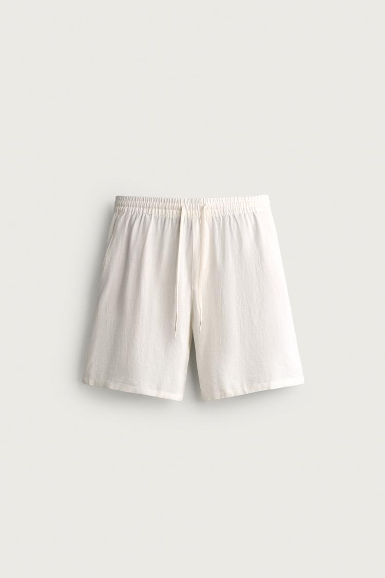 RELAXED FIT VISCOSE/LINEN BERMUDA SHORTS