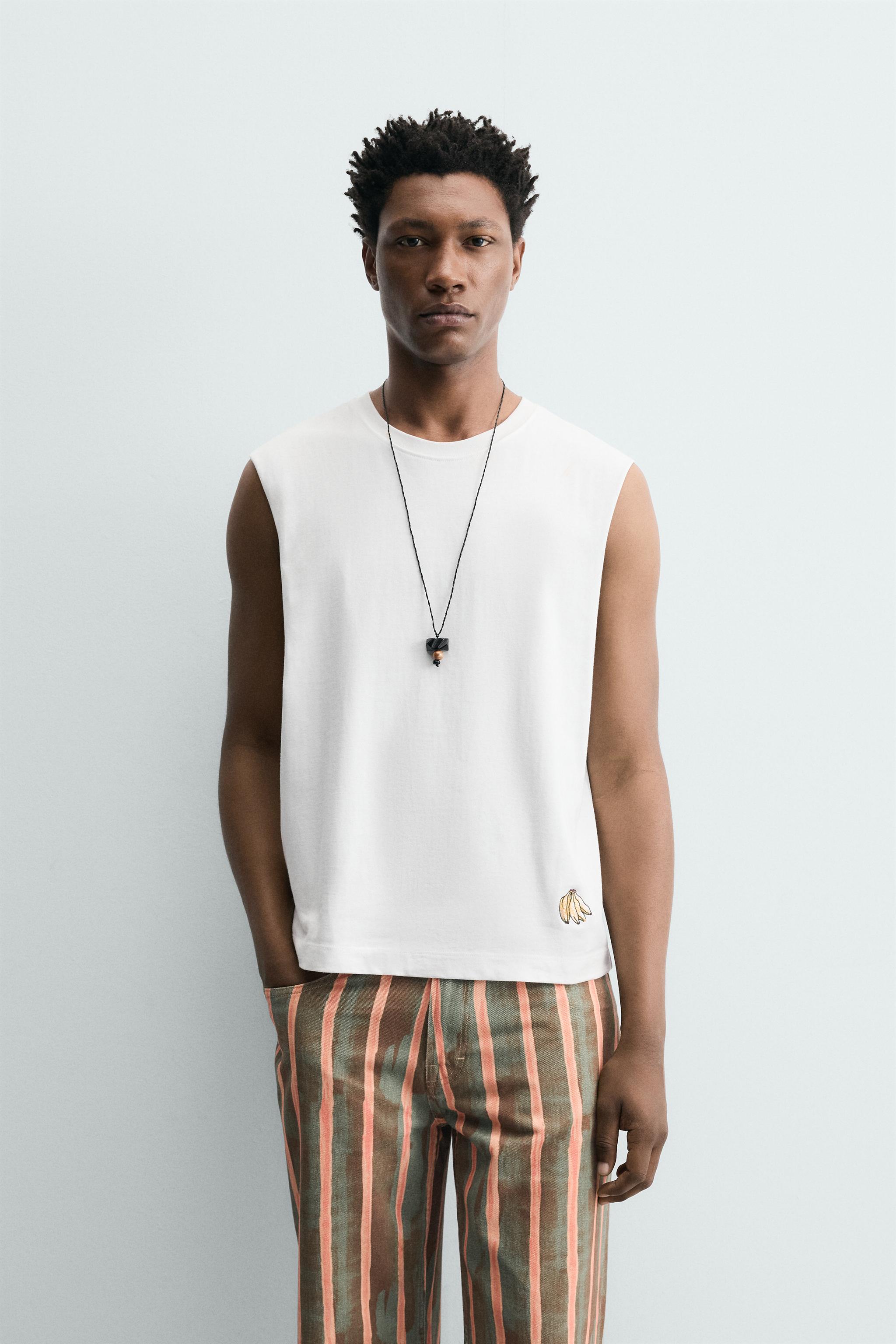 Мужские топы Zara BANANA EMBROIDERED TANK TOP — фото 2