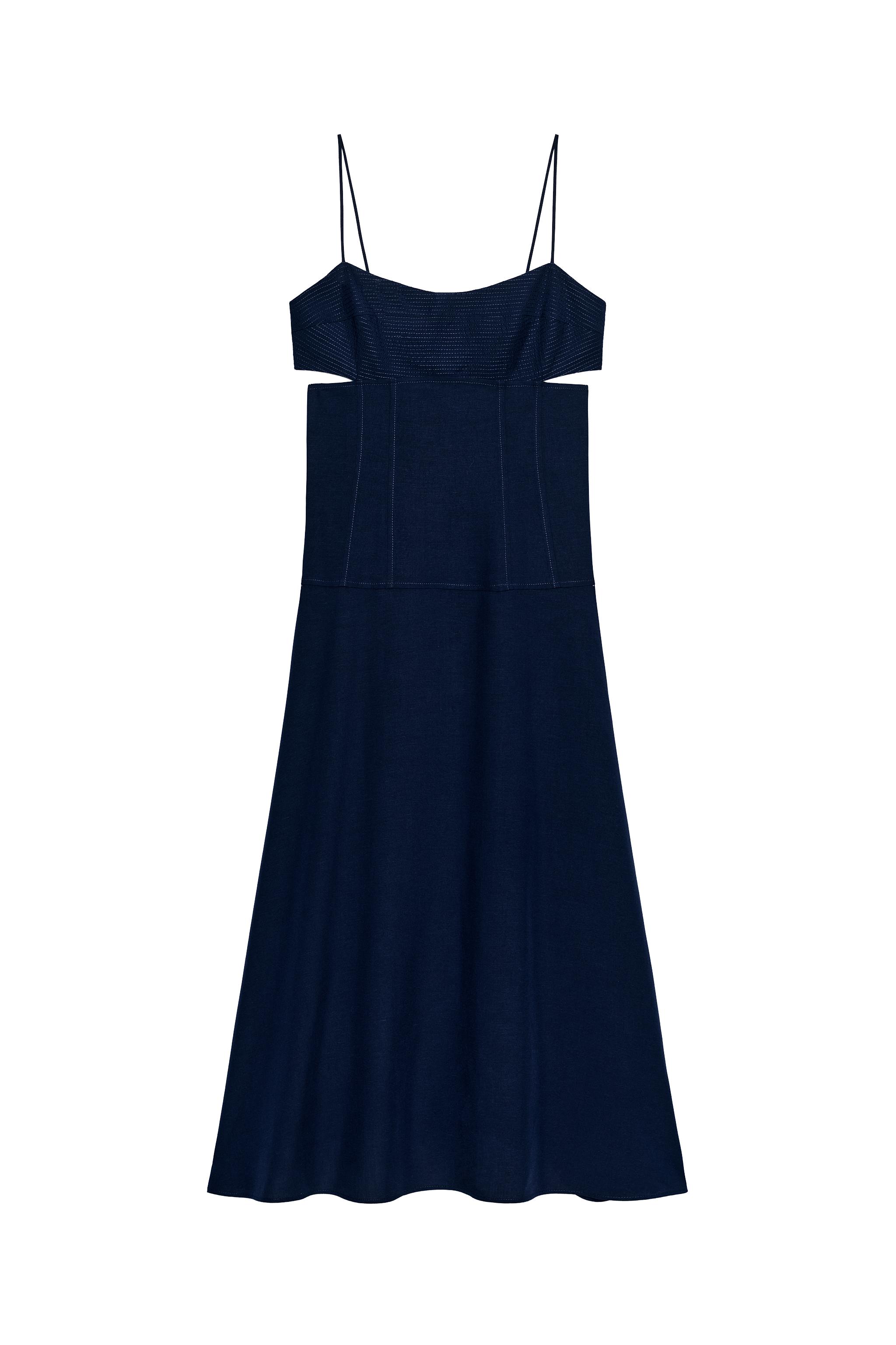 zara blue cut out dress POLYAMIDE CUT OUT MIDI DRESS - Navy blue