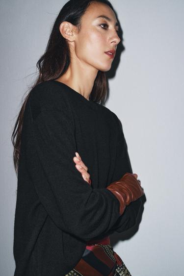 GUANTES MITONES PIEL 100% - Granate de Zara