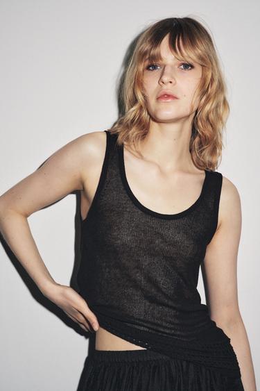 TOP RAJUTAN BAWAH POINTELLE - Hitam dari Zara