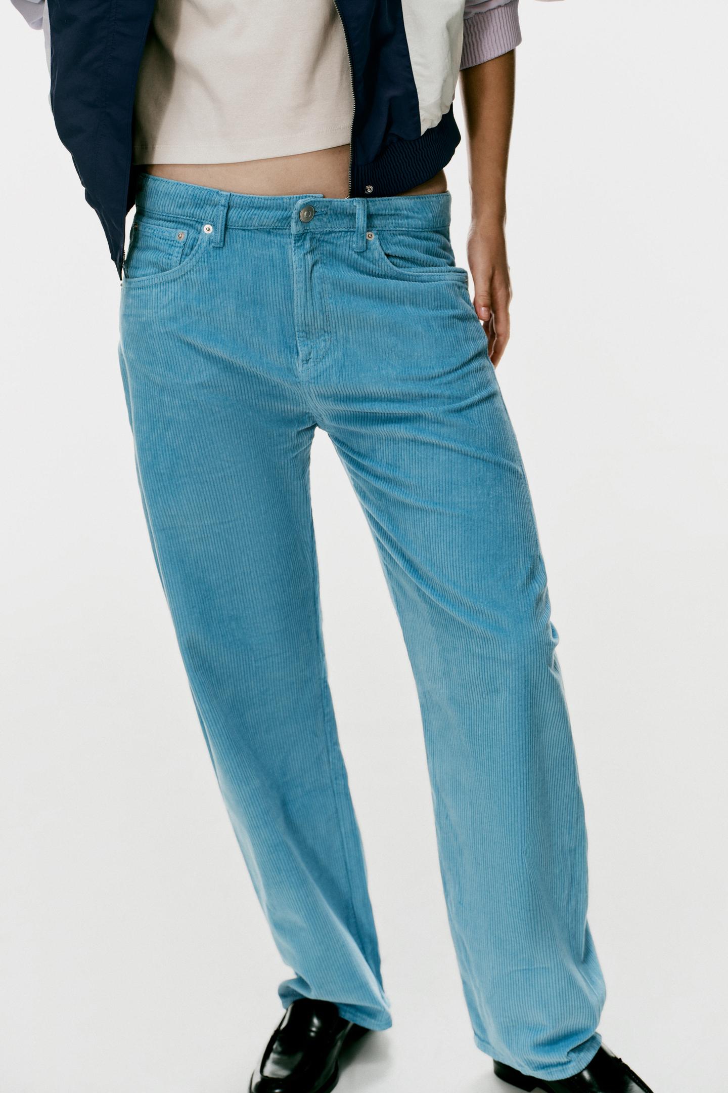Женские брюки Zara Corduroy Boyfriend, цвет: Светлый синий — фото 3