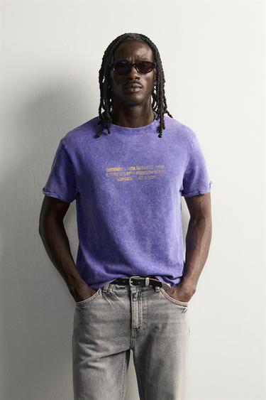 WASHED PRINT KNIT T-SHIRT - Purple by Zara