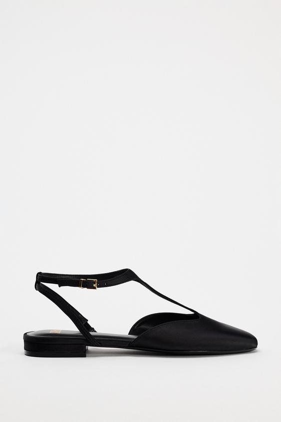 SATIN EFFECT FLAT SHOES - Black | ZARA United States